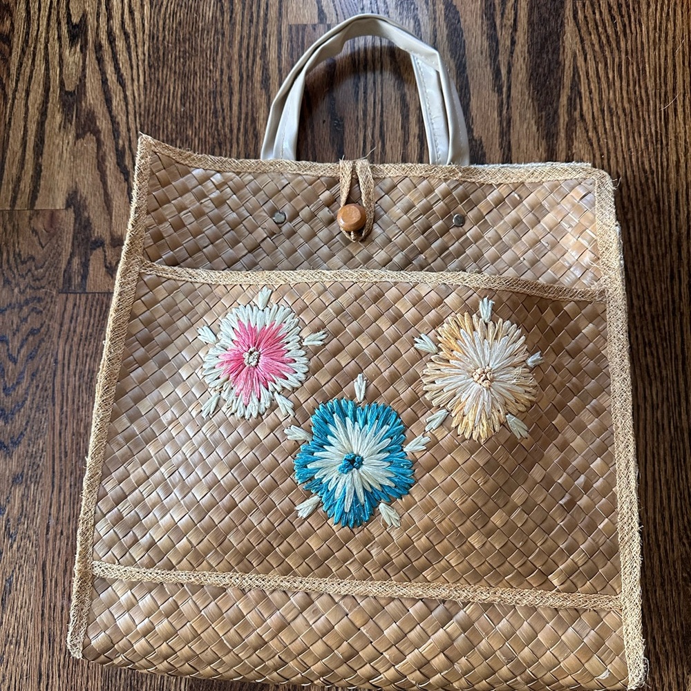 Floral Embroidered woven Tote